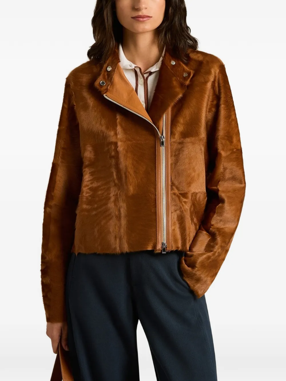 Kiton asymmetric lamb fur jacket Beige