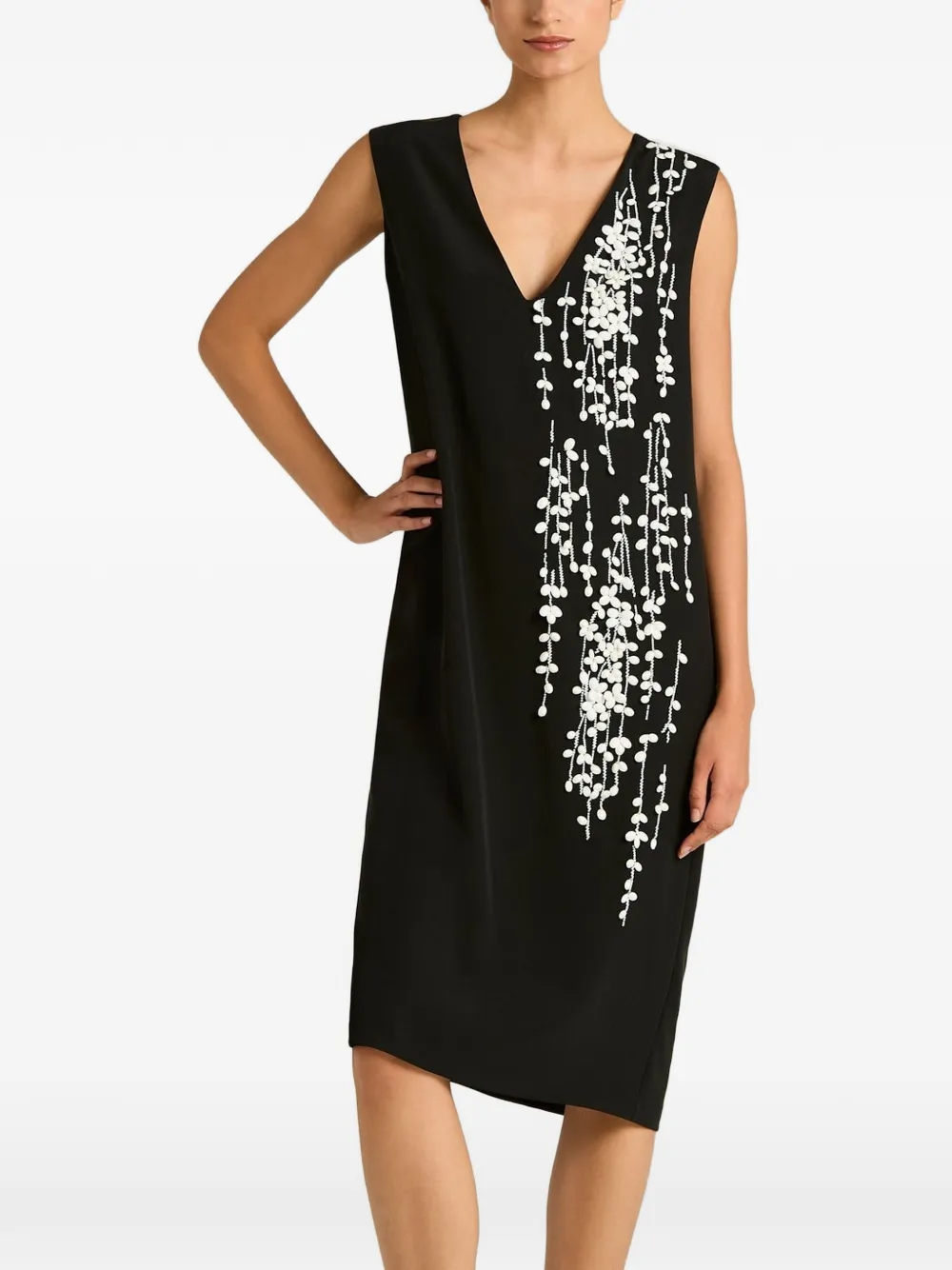 Kiton hand-embroidered sleeveless midi dress Zwart