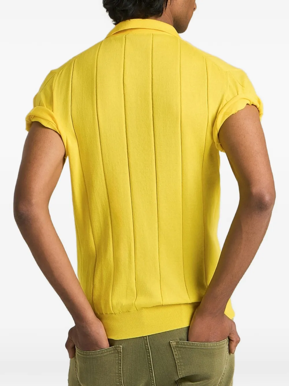 Kiton ribbed-knit cotton polo shirt Geel