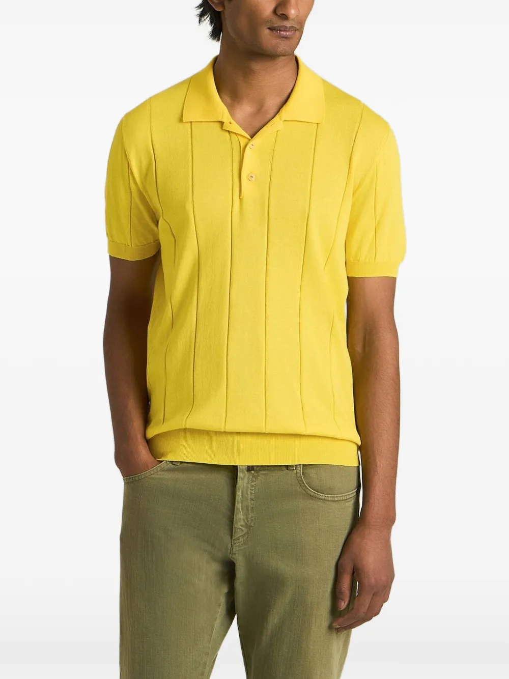 Kiton ribbed-knit cotton polo shirt Geel