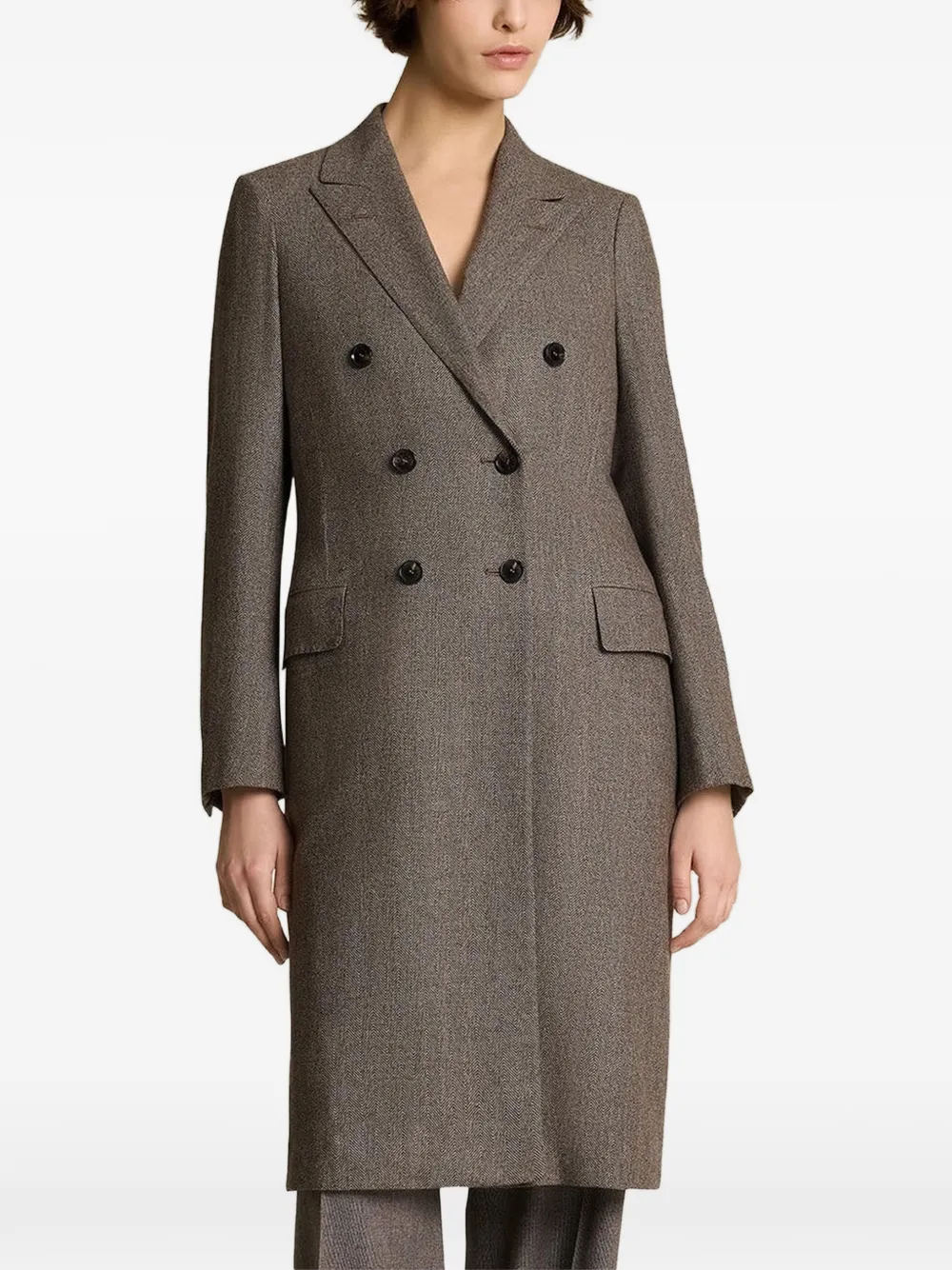 Kiton herringbone double-breasted coat Bruin