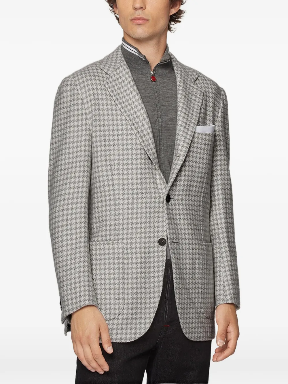Kiton Blazer met pied-de-poule print Grijs