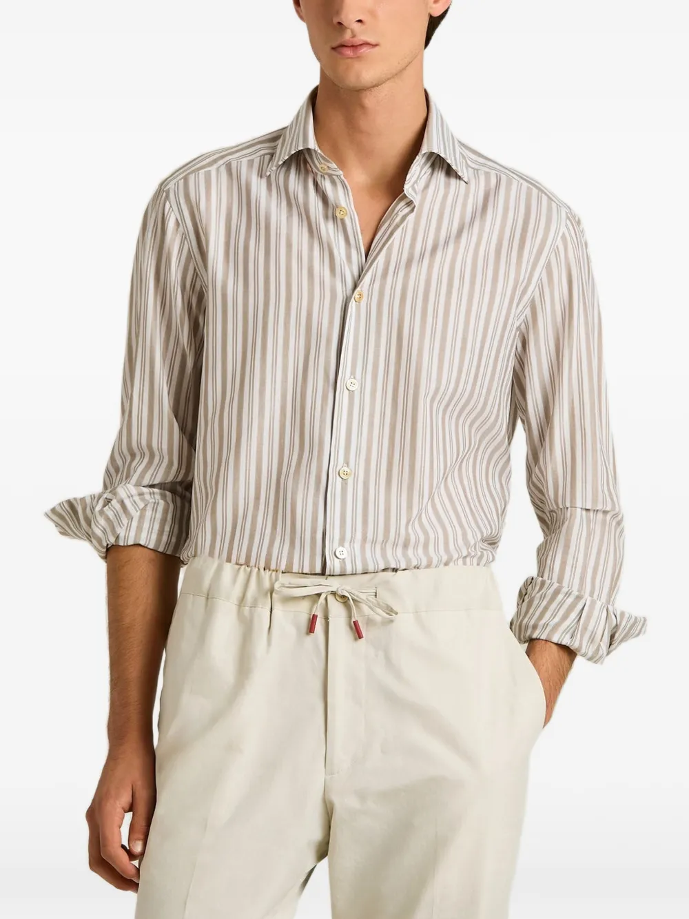 Kiton striped cotton shirt Bruin