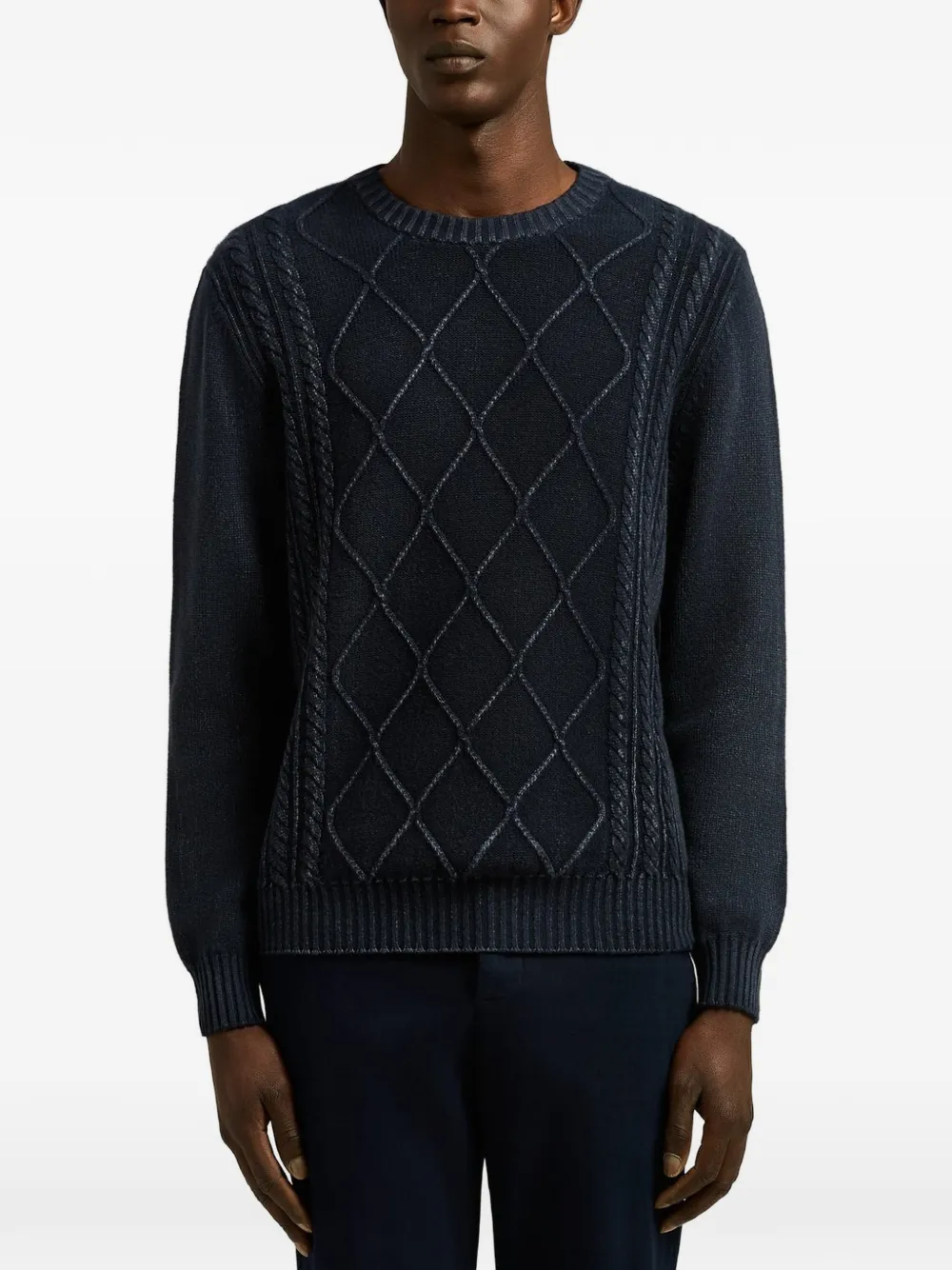 Kiton diamond-pattern cable-knit sweater Blauw