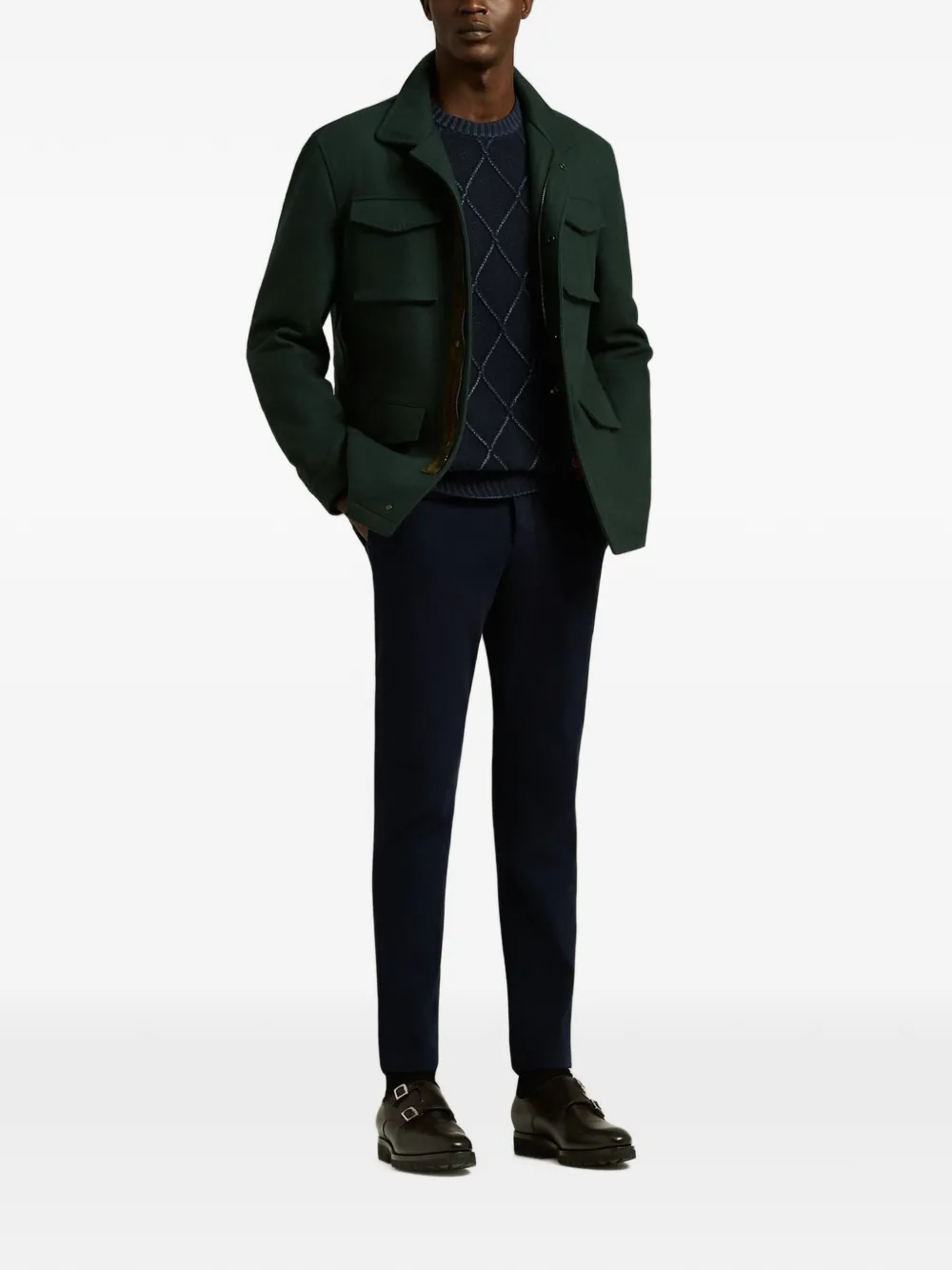 Kiton diamond-pattern cable-knit sweater Blauw