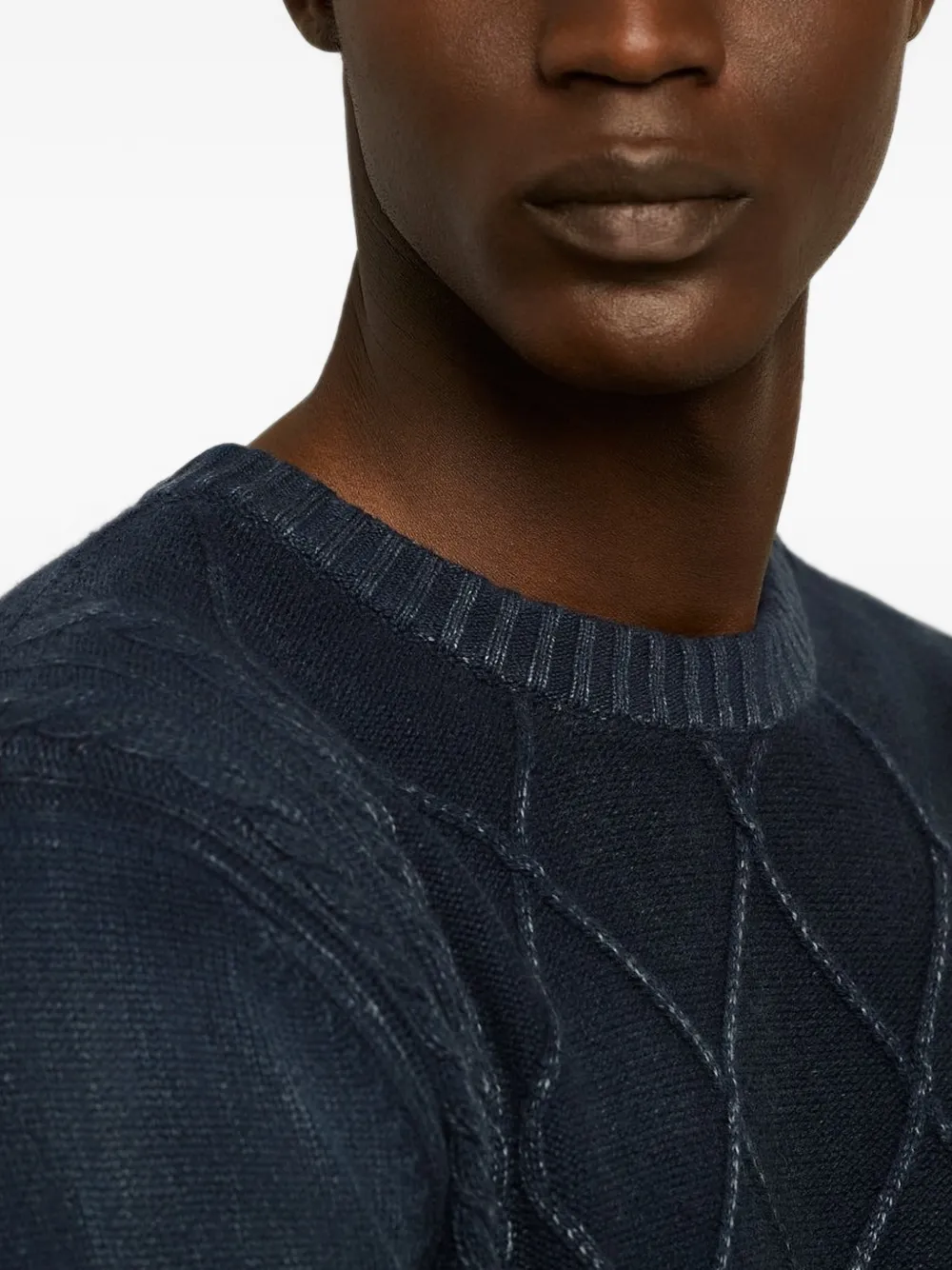 Kiton diamond-pattern cable-knit sweater Blauw