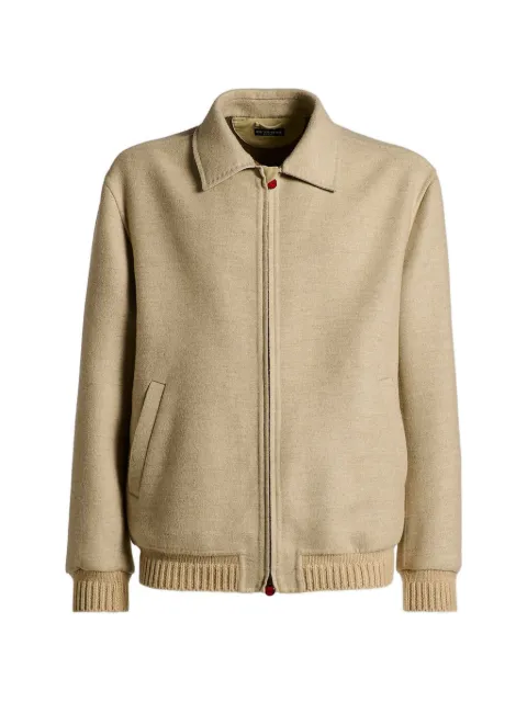 Kiton leather-trimmed cashmere jacket