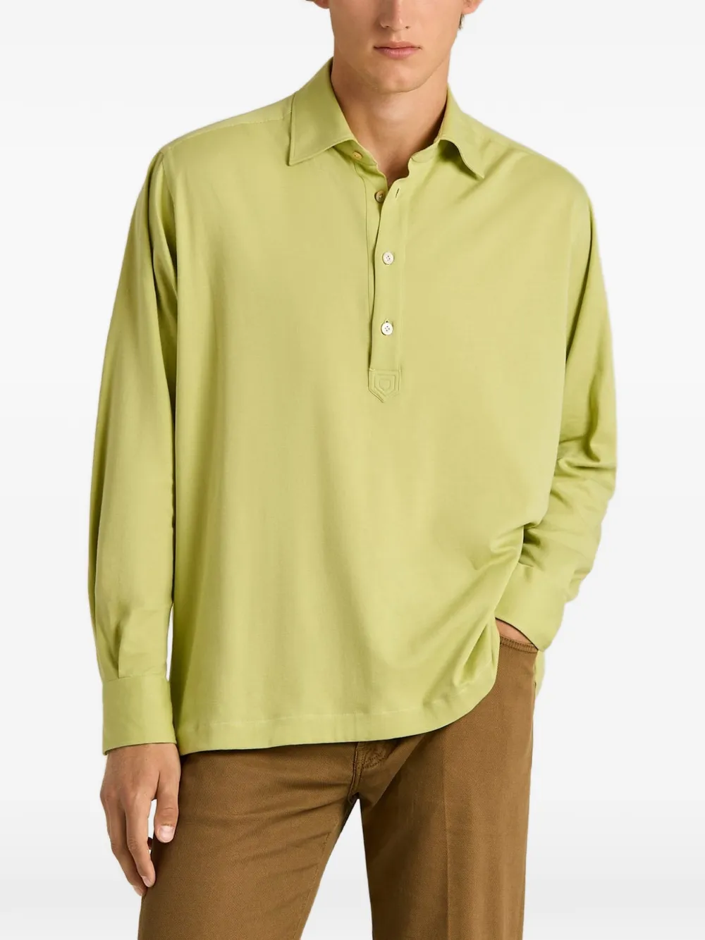 Kiton Poloshirt van katoenen jersey met lange mouwen Groen