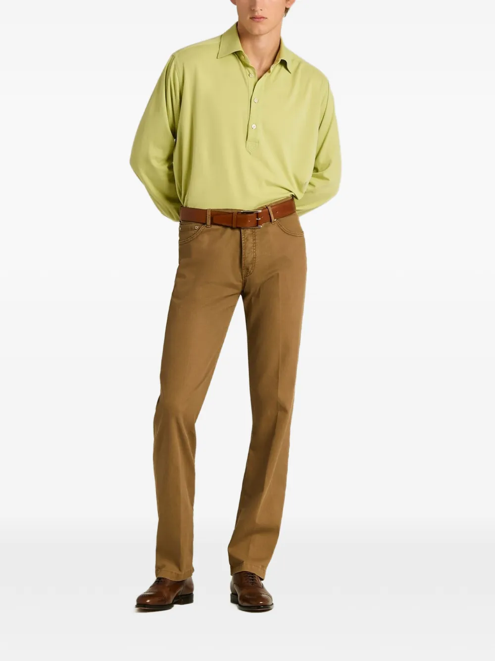 Kiton Poloshirt van katoenen jersey met lange mouwen Groen
