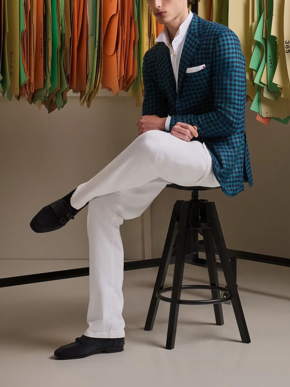 Kiton check cashmere-blend blazer Groen