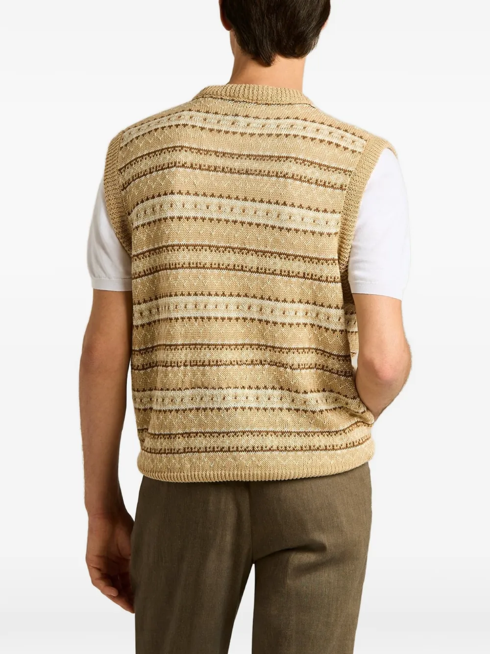 Kiton geometric-pattern V-neck vest Beige