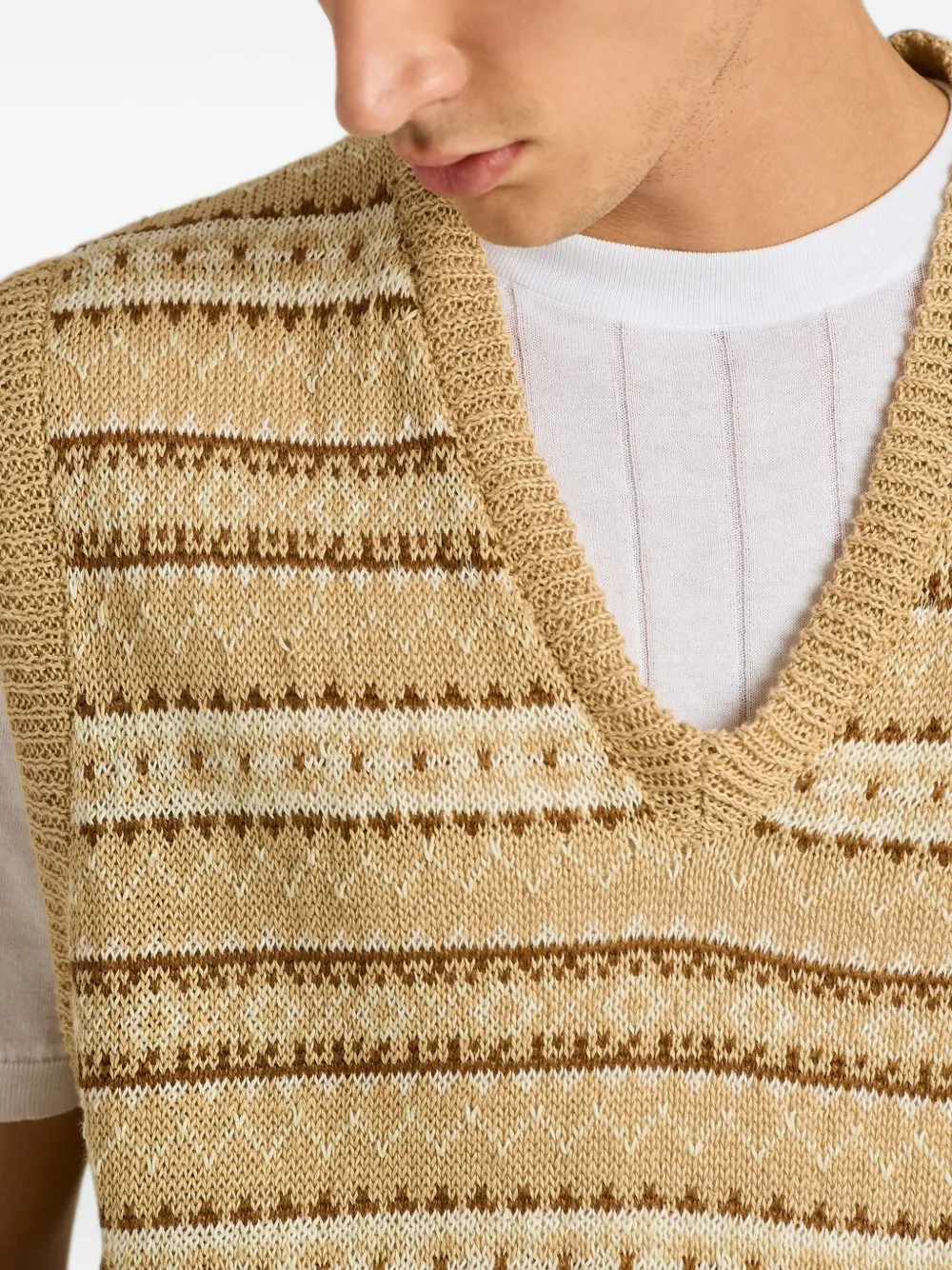 Kiton geometric-pattern V-neck vest Beige