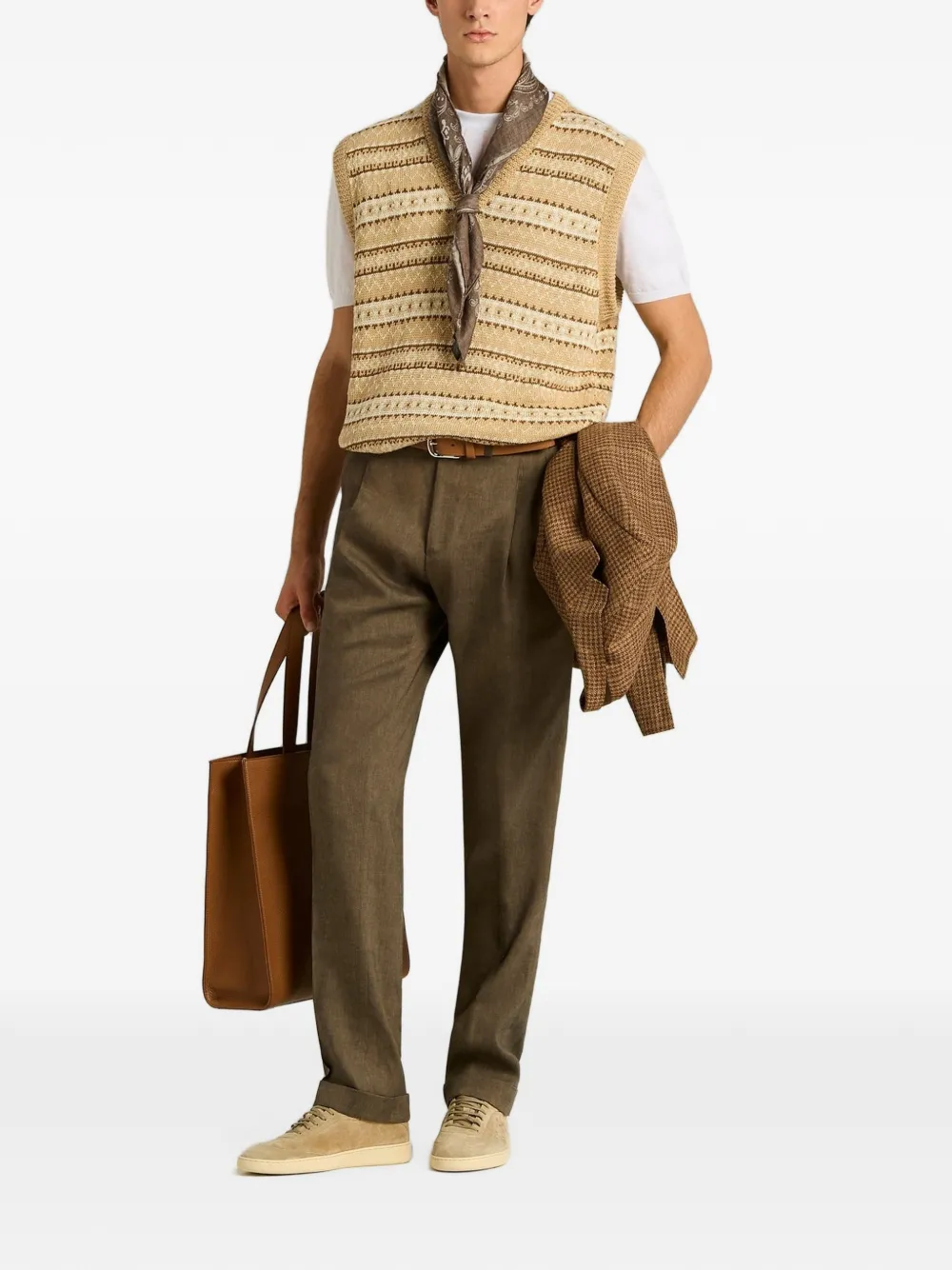Kiton geometric-pattern V-neck vest Beige