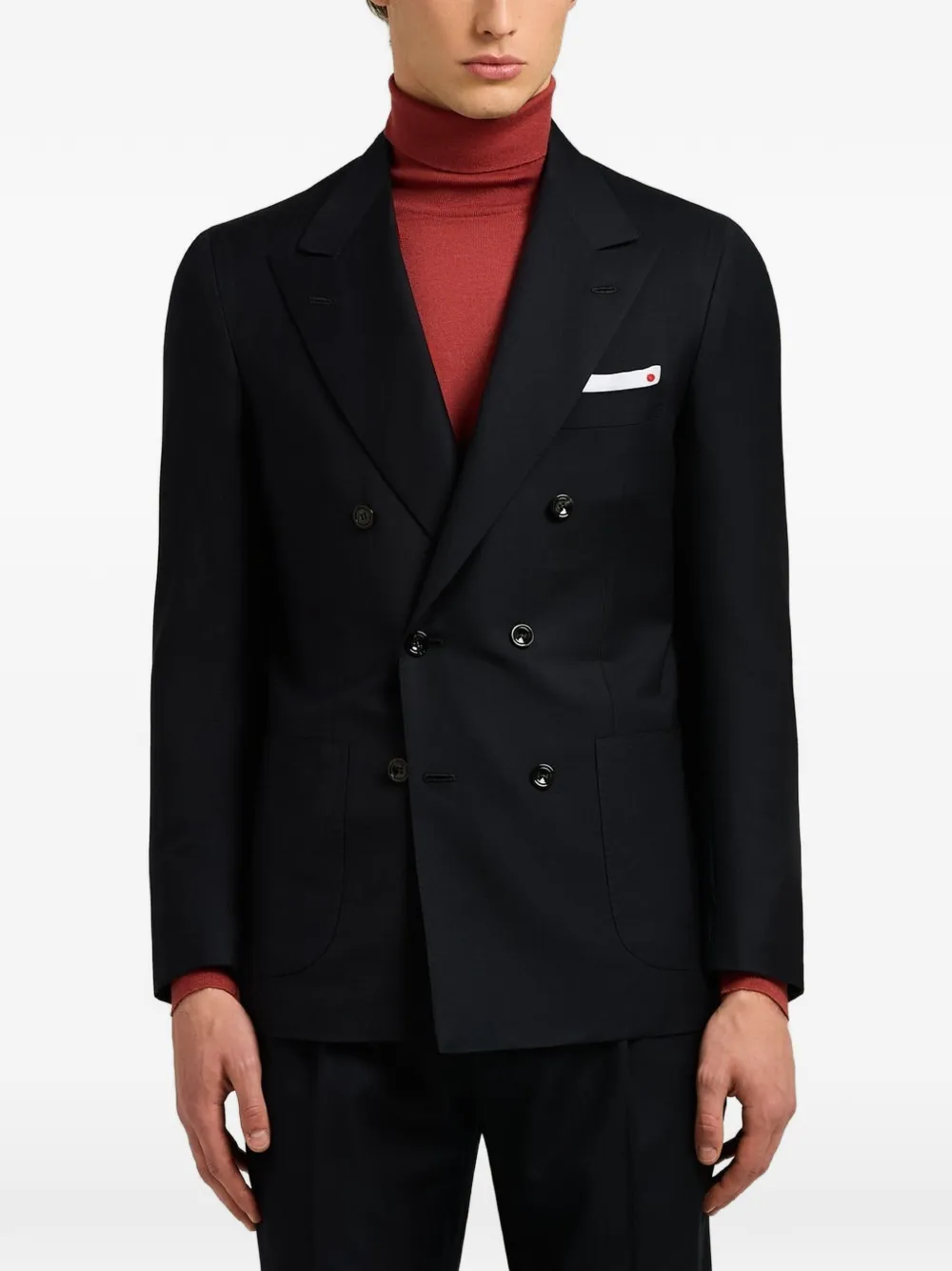Kiton double-breasted wool suit Blauw
