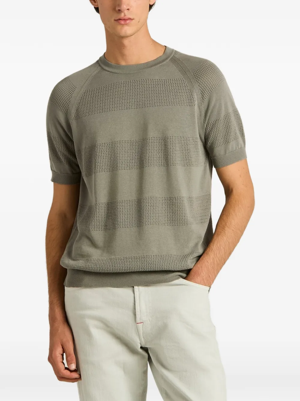 Kiton openwork-stripe t-shirt Grijs