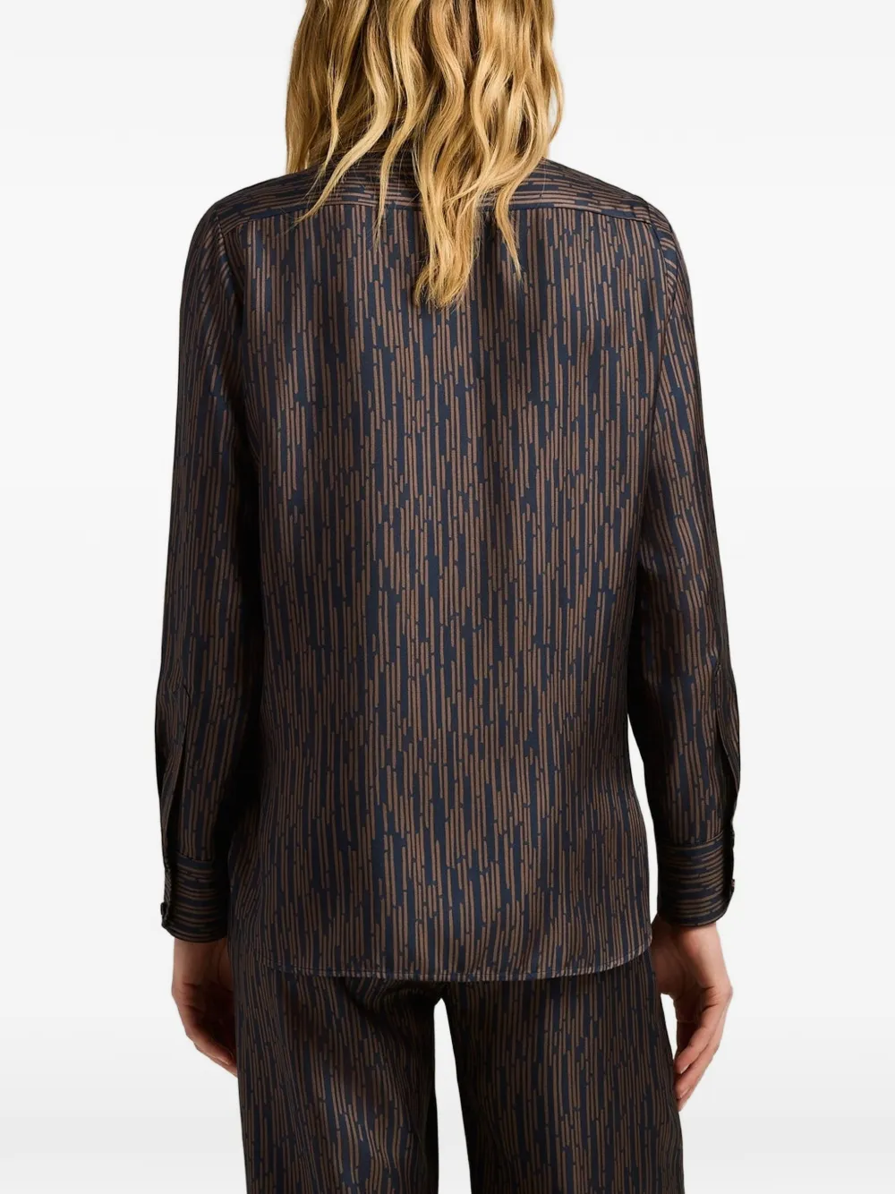 Kiton printed tie-neck shirt Blauw