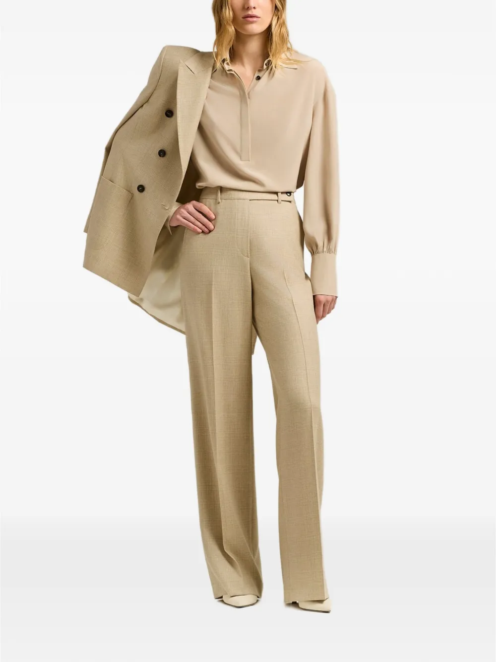 Kiton Zijden blouse met knoopkraag Beige