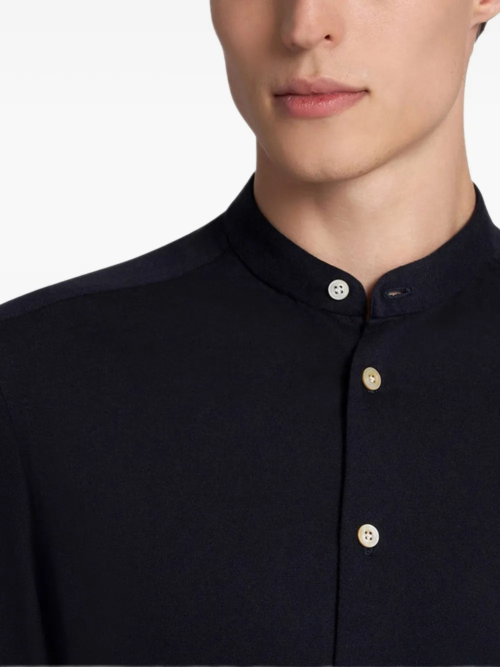 Kiton mandarin-collar shirt Blauw