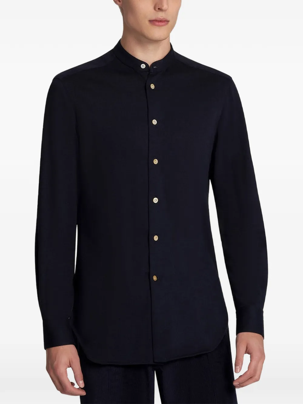 Kiton mandarin-collar shirt Blauw