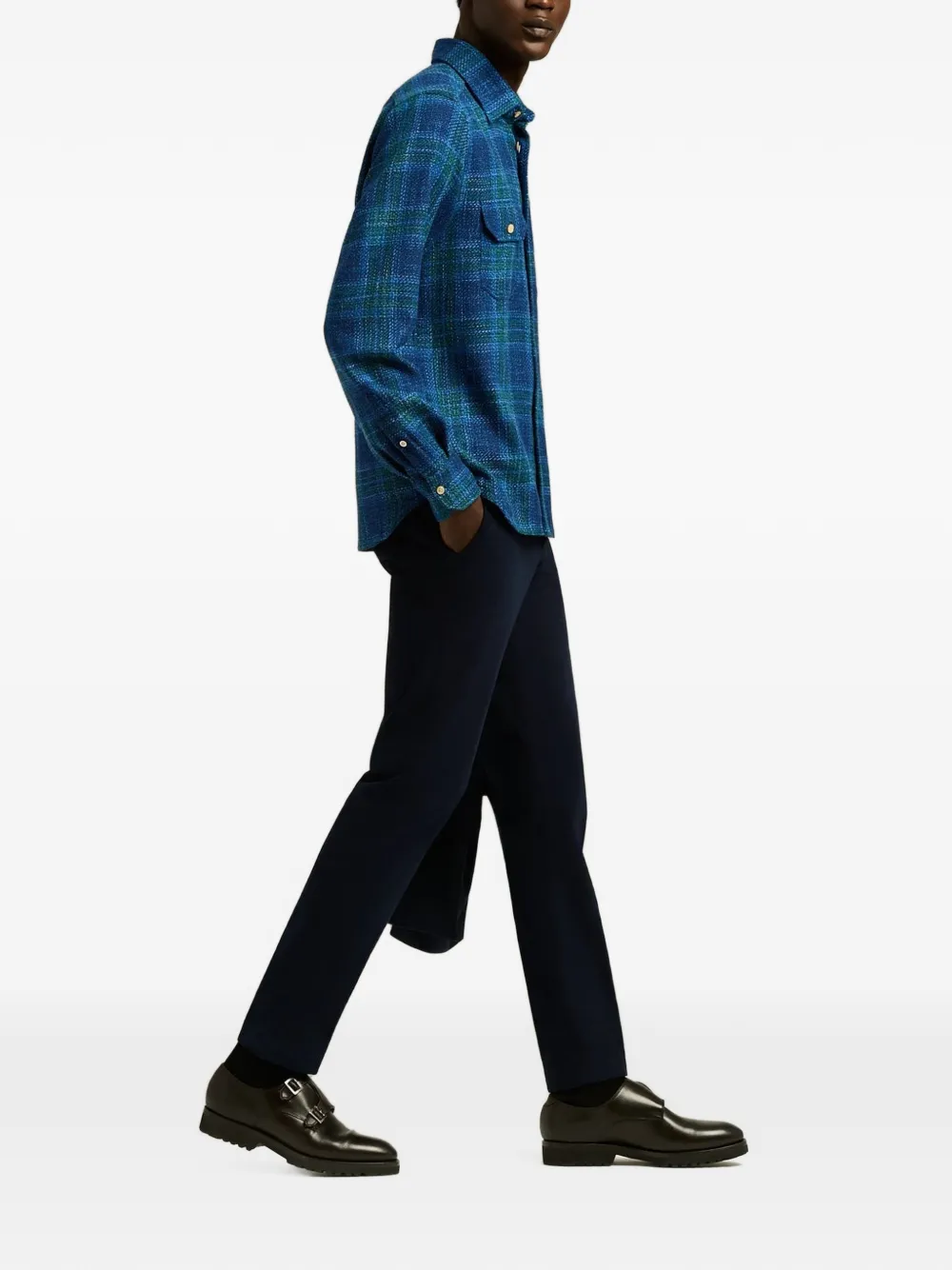 Kiton Geruit shirtjack met tartan-ruit Blauw