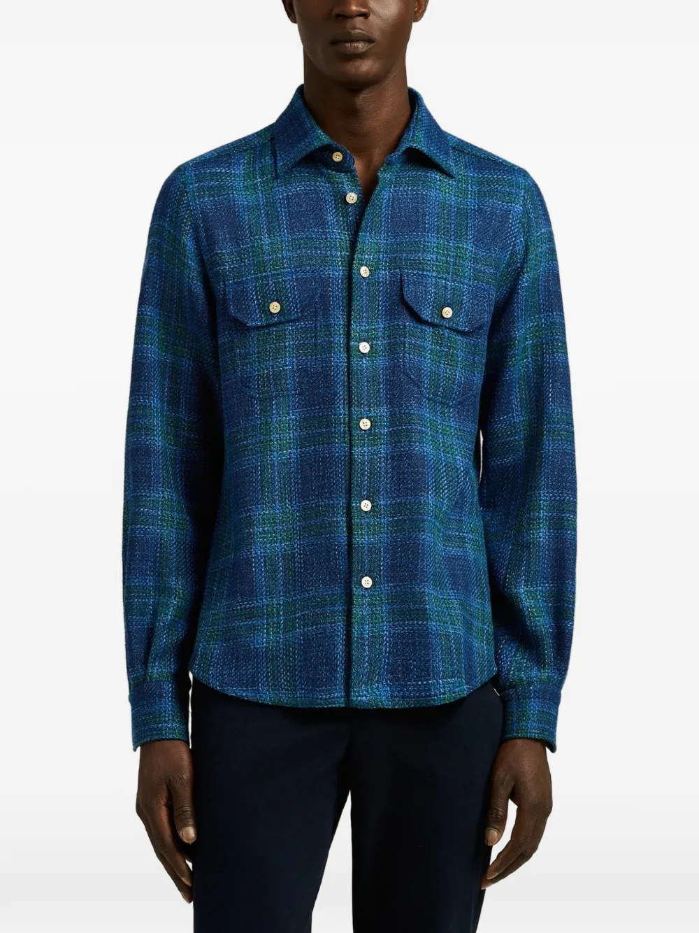 Kiton Geruit shirtjack met tartan-ruit Blauw