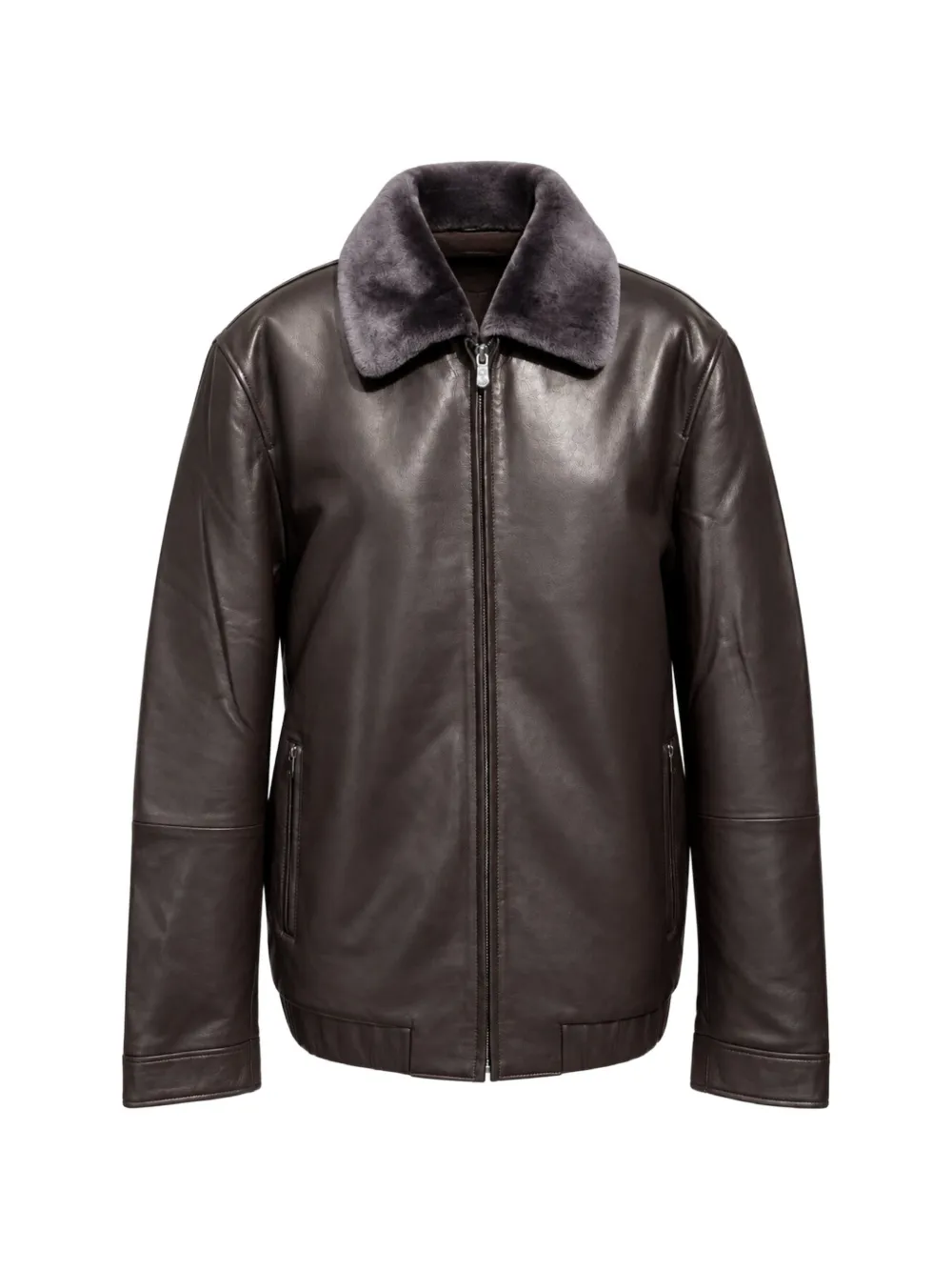 Poche Paris Shearling-collar Leather Jacket In Brown