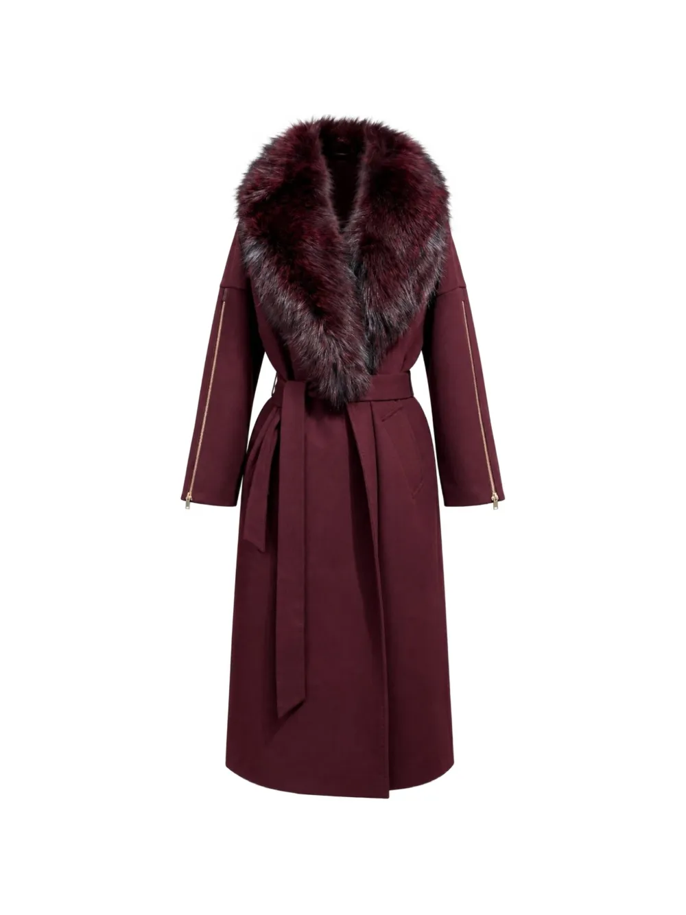 Poche Paris faux-fur trim belted coat - Rosso