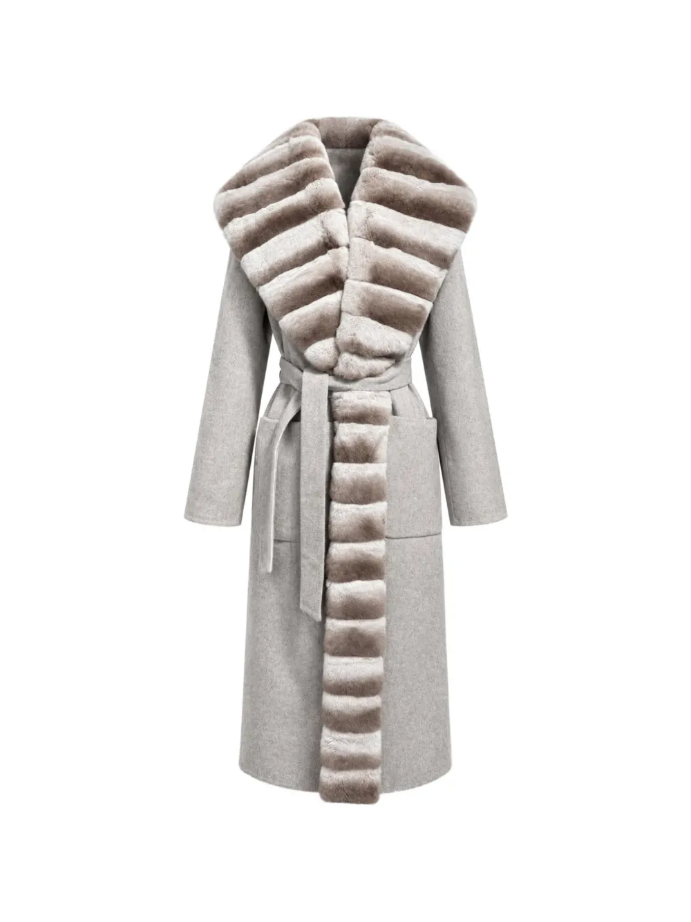 Poche Paris fur-trim belted coat - Grigio