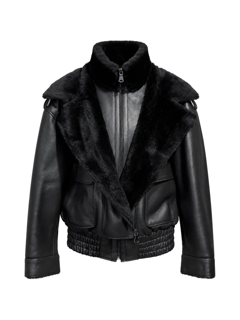 Poche Paris shearling-trim leather jacket - Nero