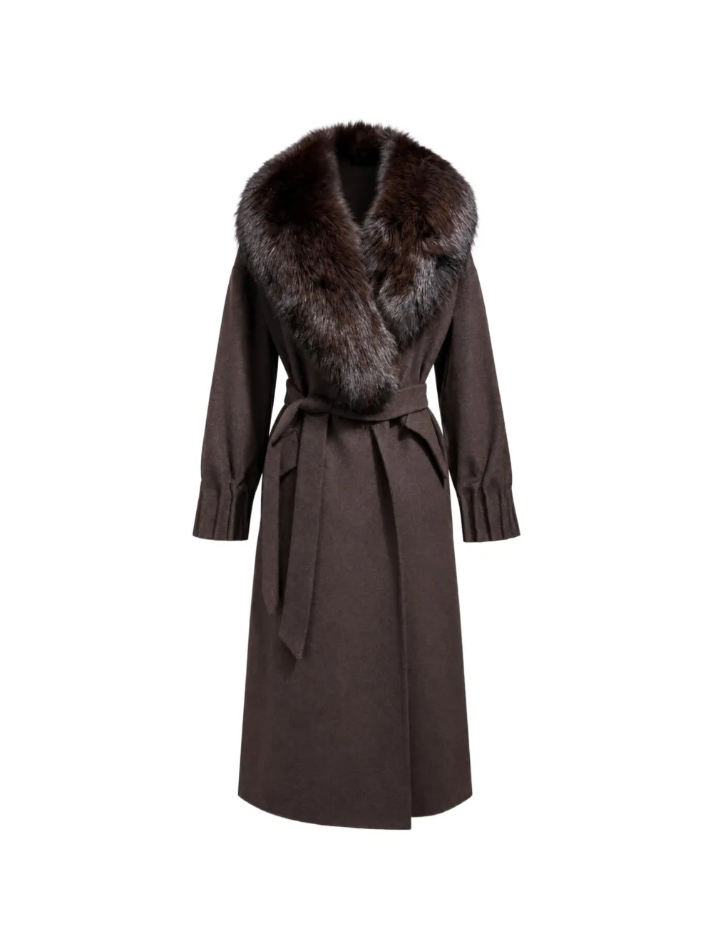 Poche Paris faux-fur collar belted coat - Marrone