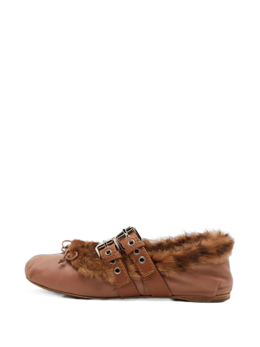 Miu Miu Pre-Owned ballerines à boucle et détail de nœud - Marron Miu Miu Pre-Owned ballerines à boucle et détail de nœud - Marron