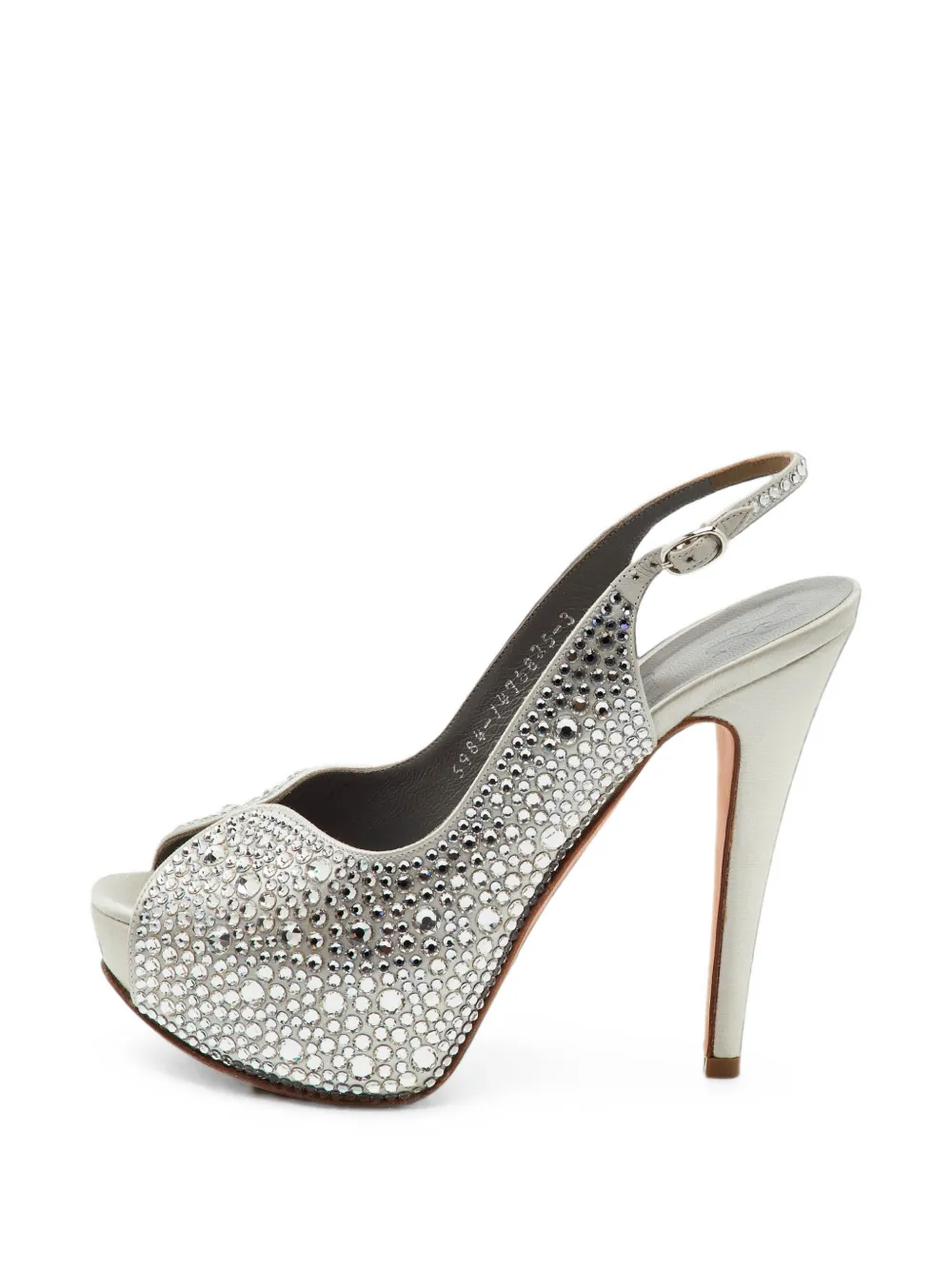 Pre-owned Gina Crystal-embellished Slingback Pumps In Silver