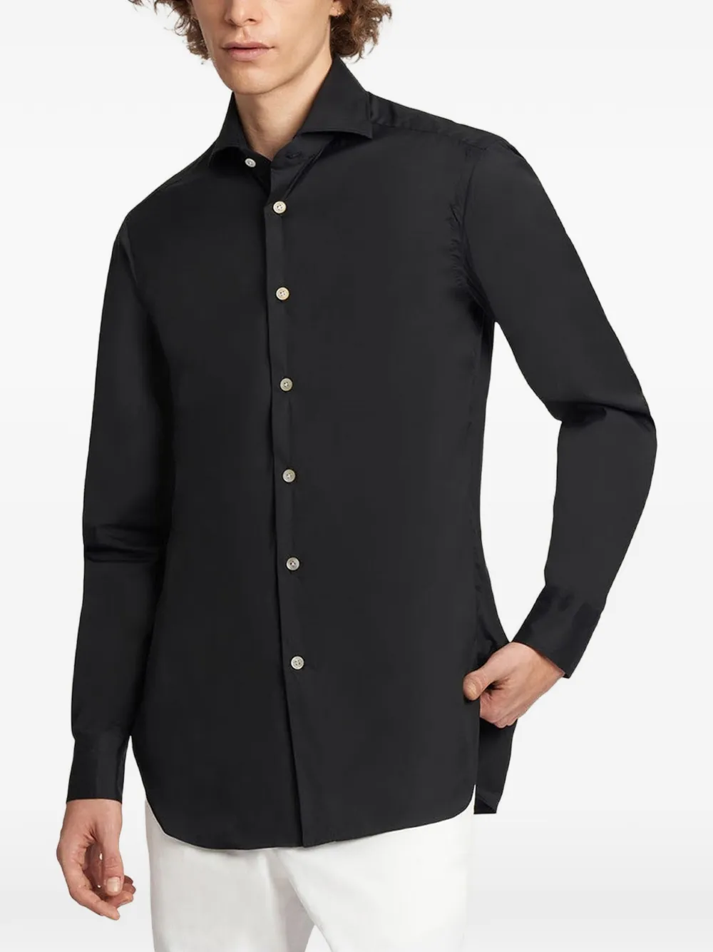 Kiton mother-of-pearl button shirt Zwart