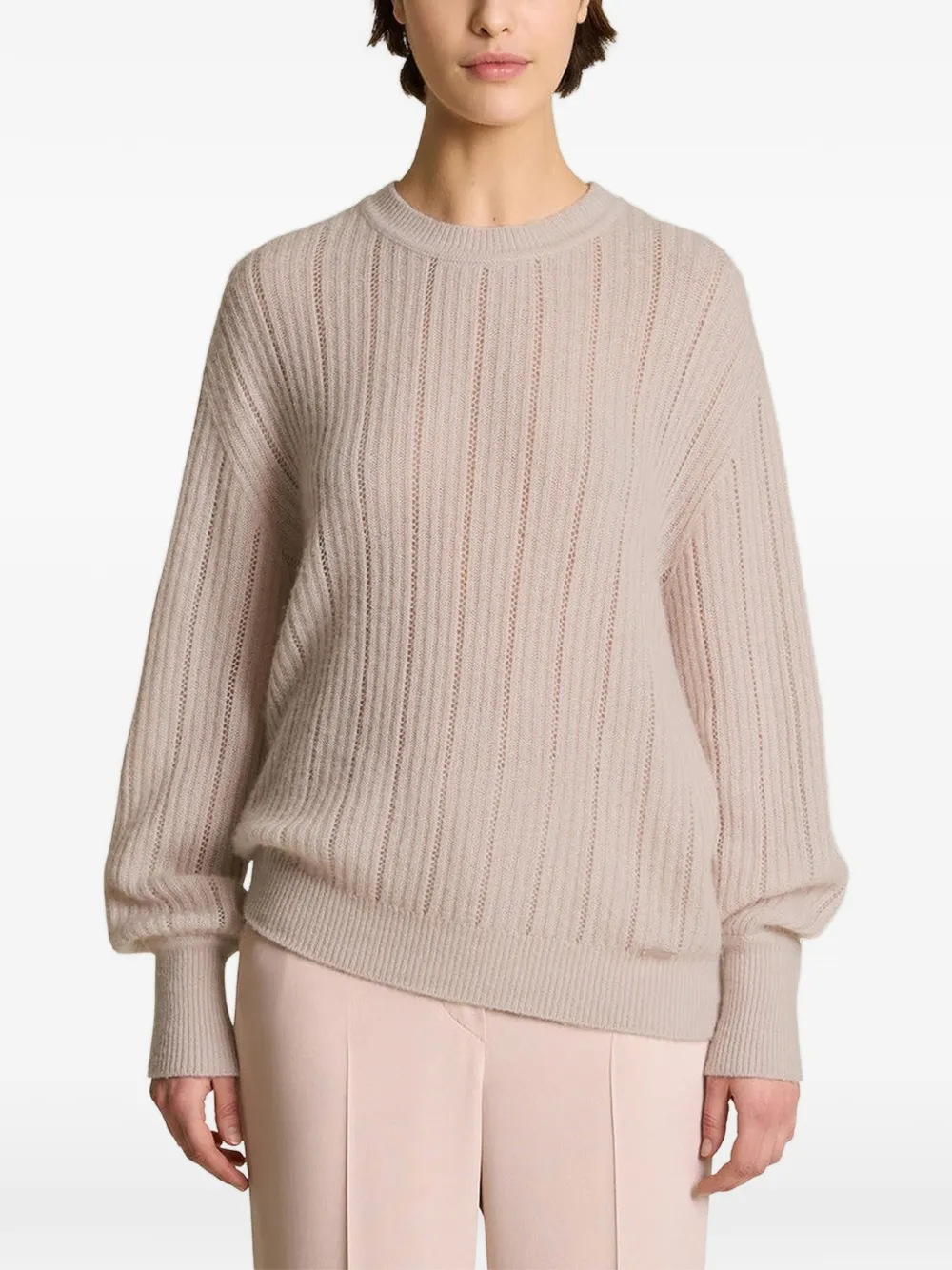Kiton perforated ribbed-knit sweater Roze