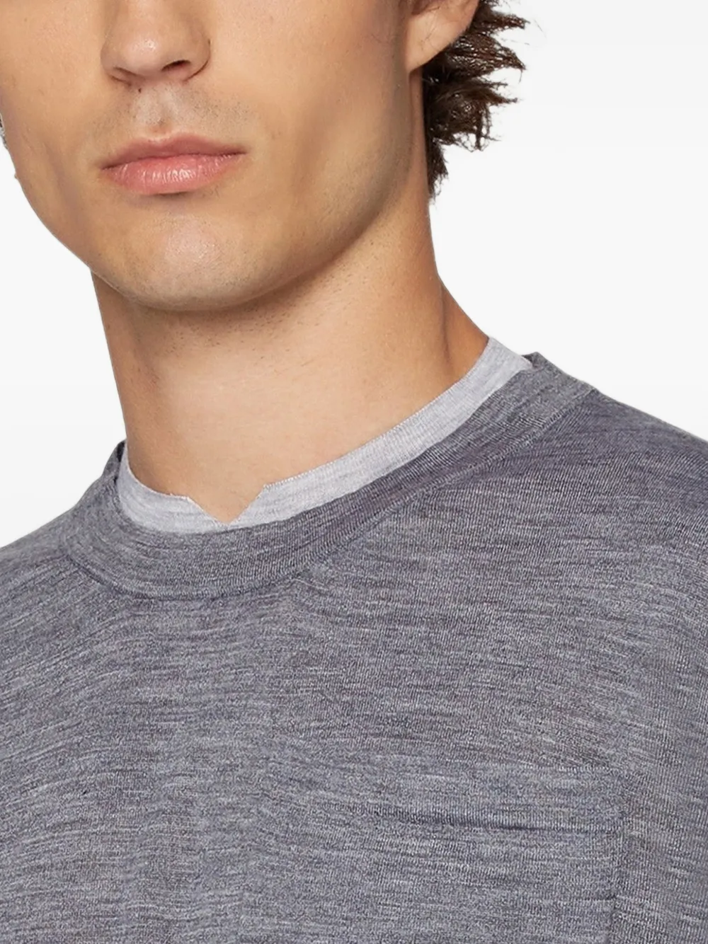 Kiton melange-knit wool T-shirt Grijs