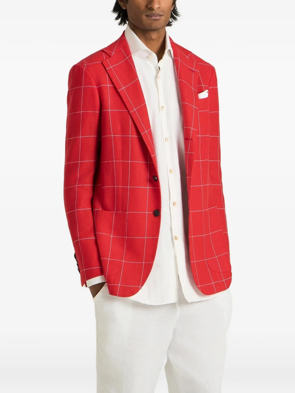 Kiton checked single-breasted blazer Rood