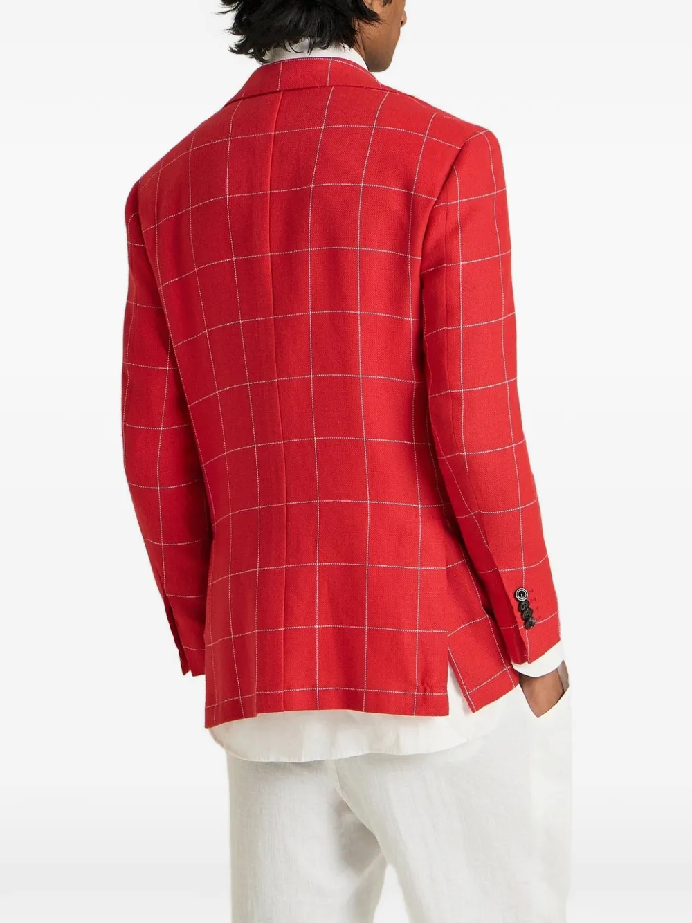 Kiton checked single-breasted blazer Rood