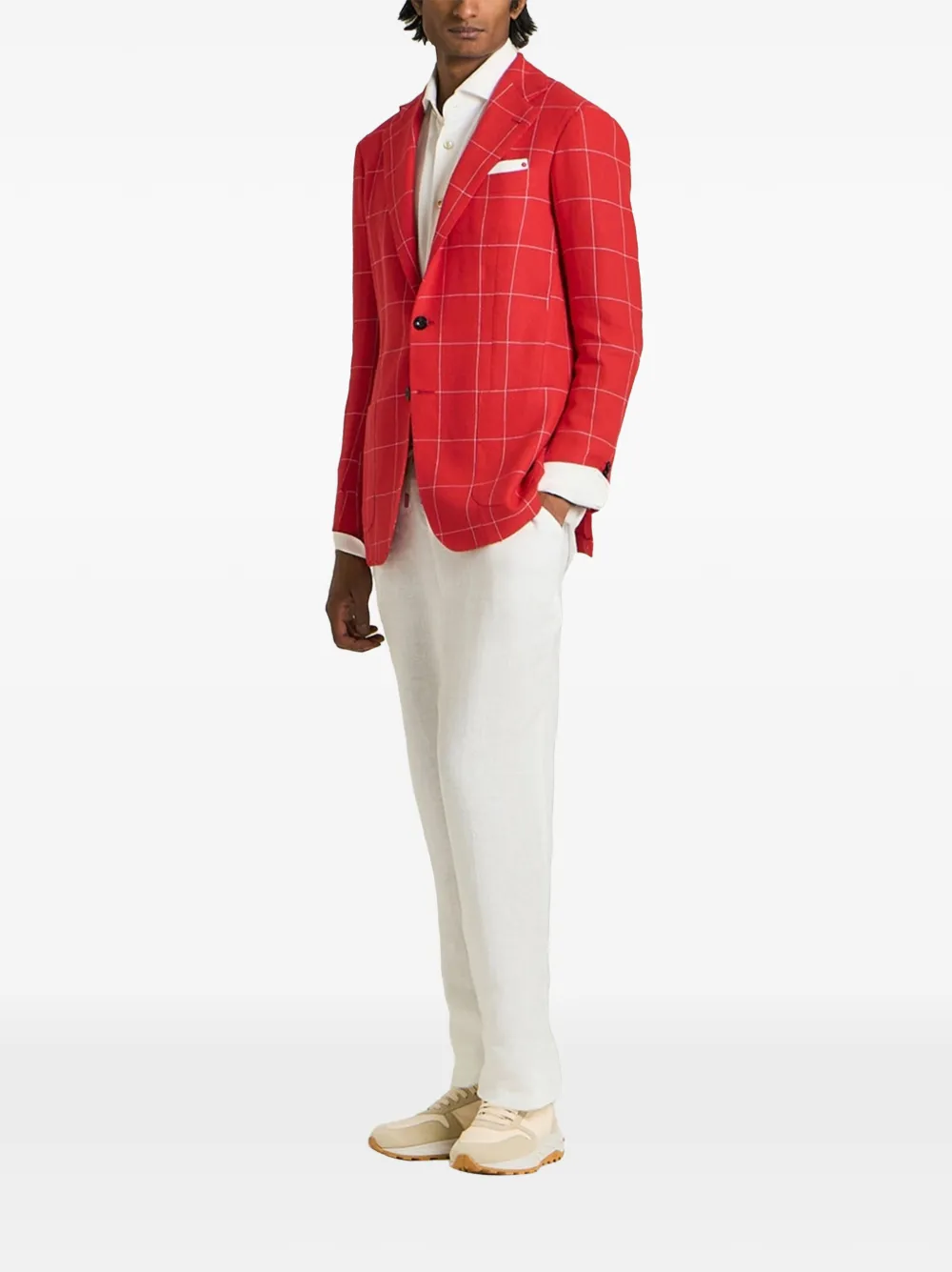 Kiton checked single-breasted blazer Rood