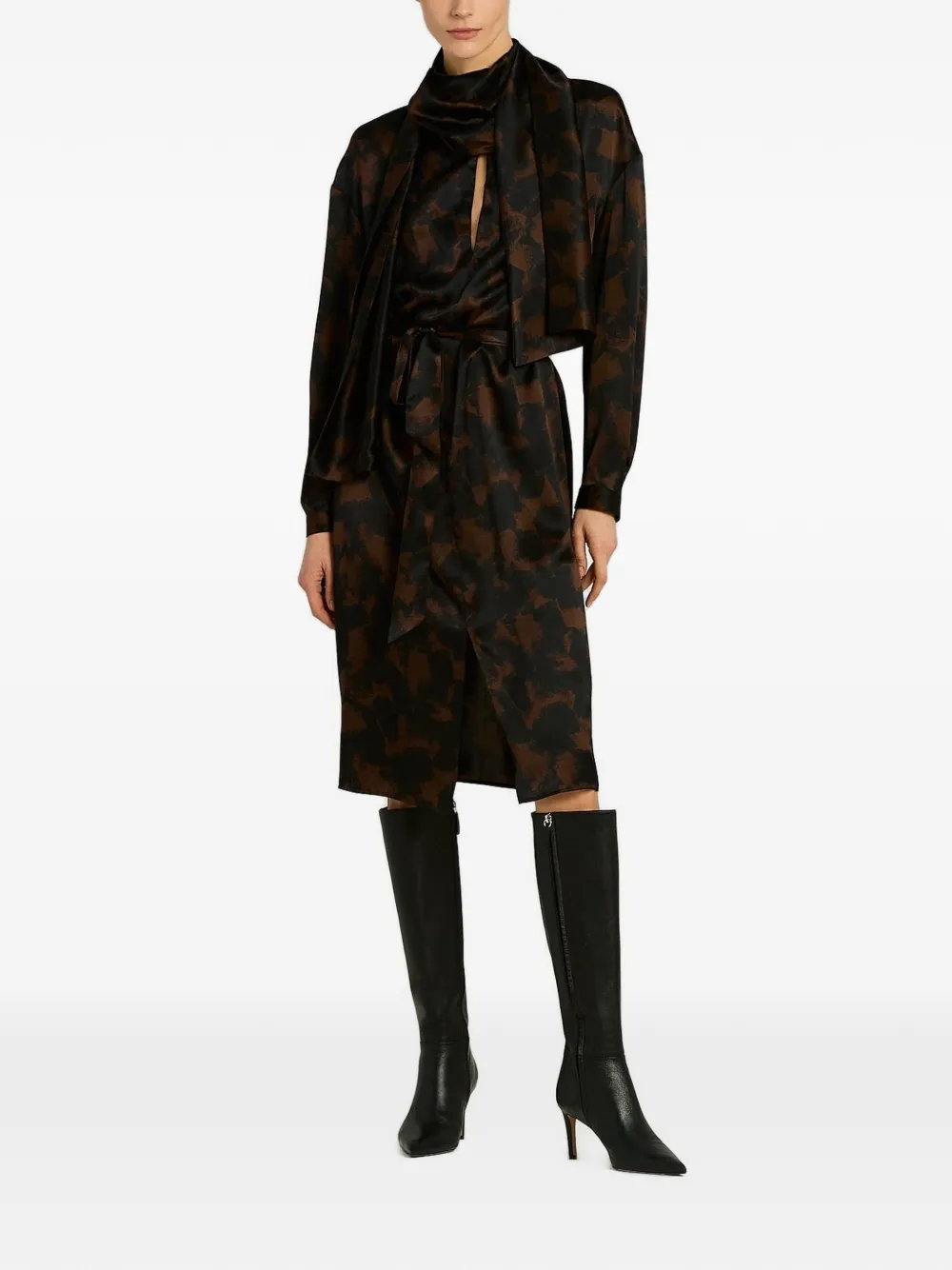Kiton Midi-jurk met sjaalhals en abstracte print Zwart