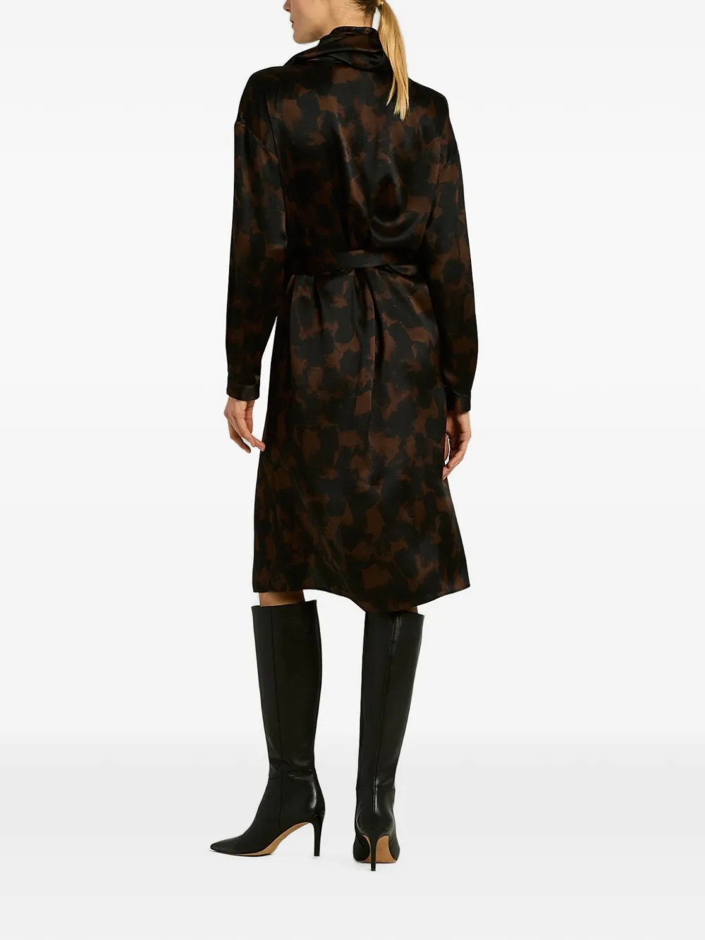 Kiton Midi-jurk met sjaalhals en abstracte print Zwart