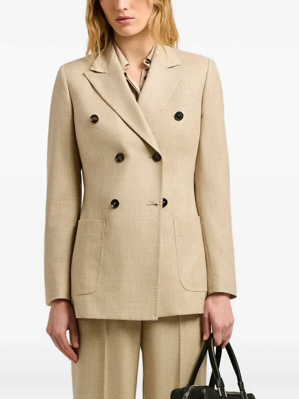 Kiton double-breasted Prince of Wales blazer Beige