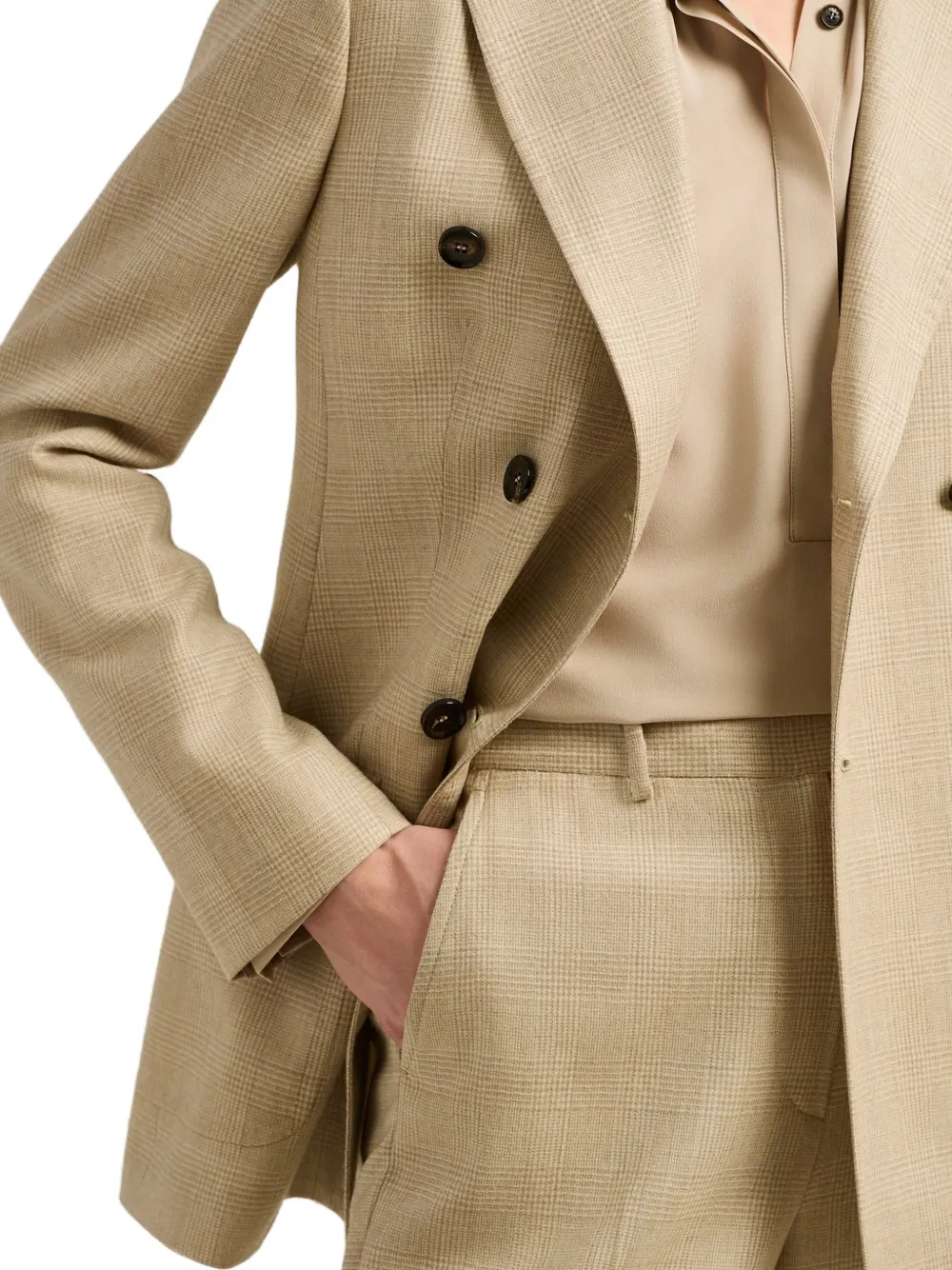 Kiton double-breasted Prince of Wales blazer Beige