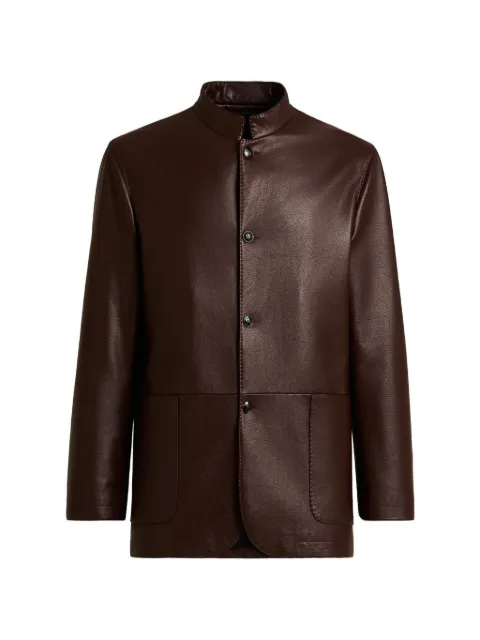 Kiton mandarin-collar lambskin jacket