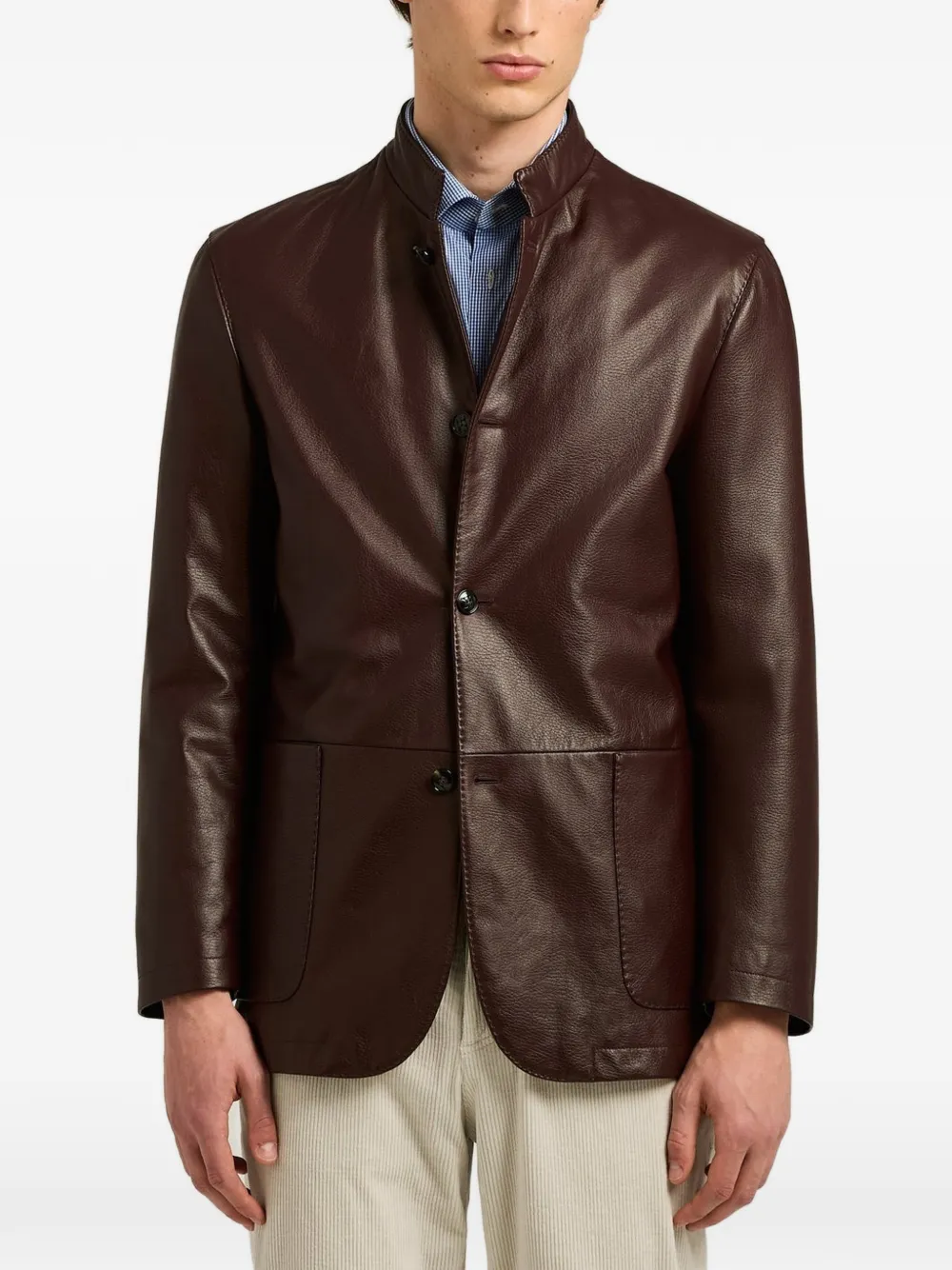Kiton mandarin-collar lambskin jacket Rood