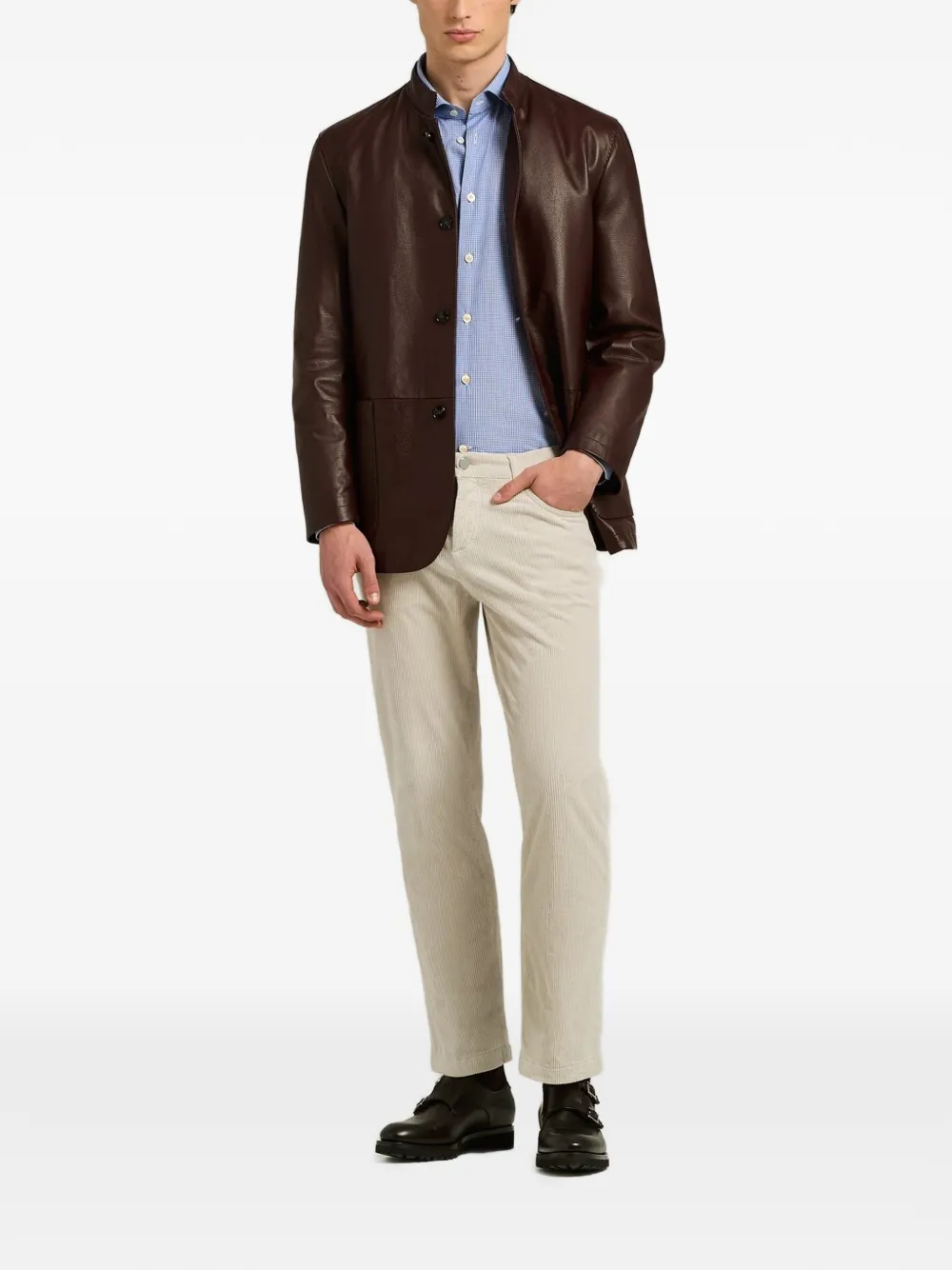 Kiton mandarin-collar lambskin jacket Rood