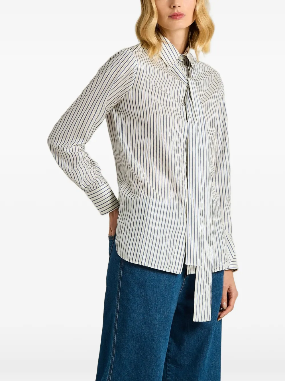 Kiton striped tie-detail shirt Wit