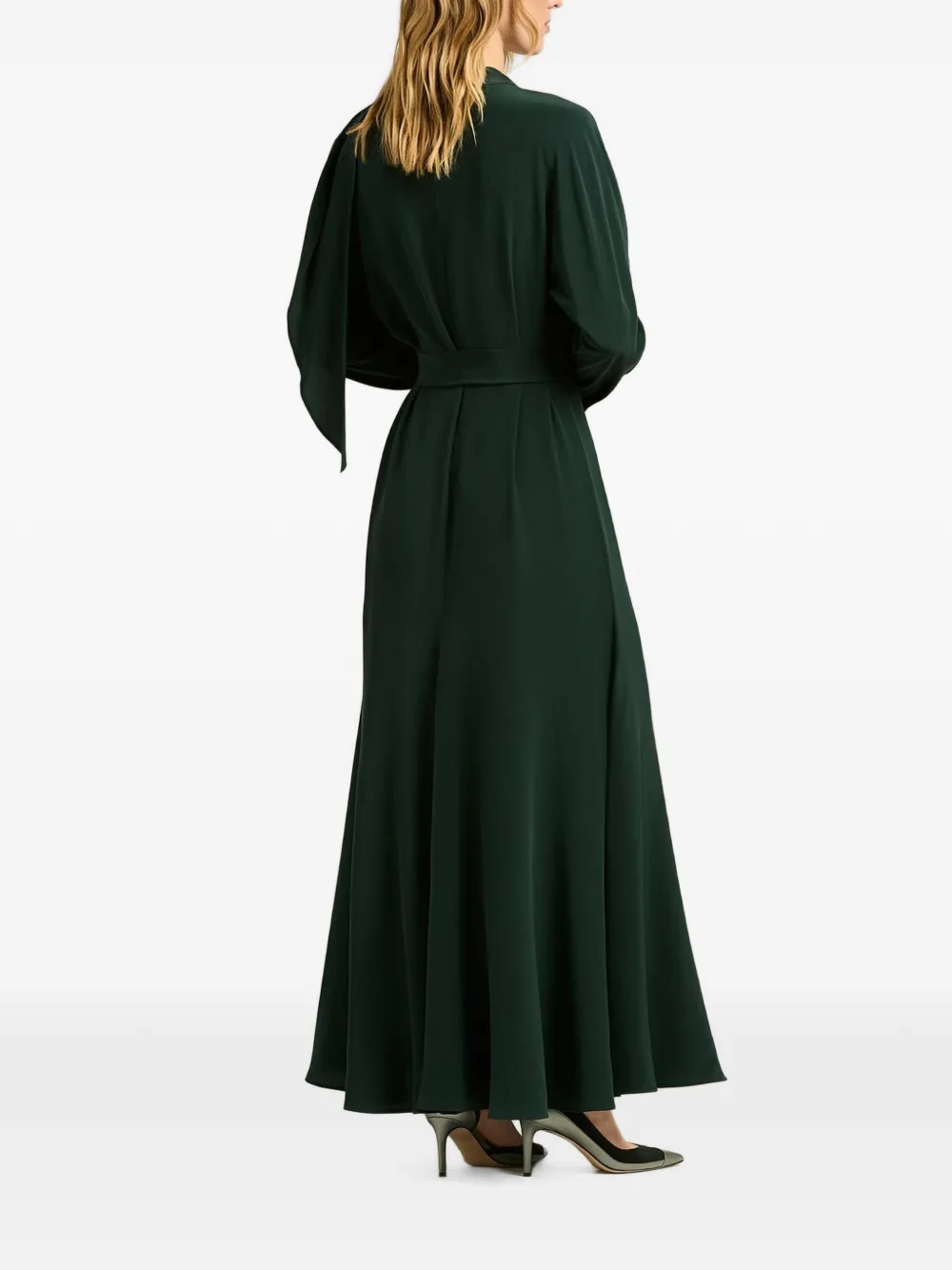 Kiton draped-neckline belted maxi dress Groen