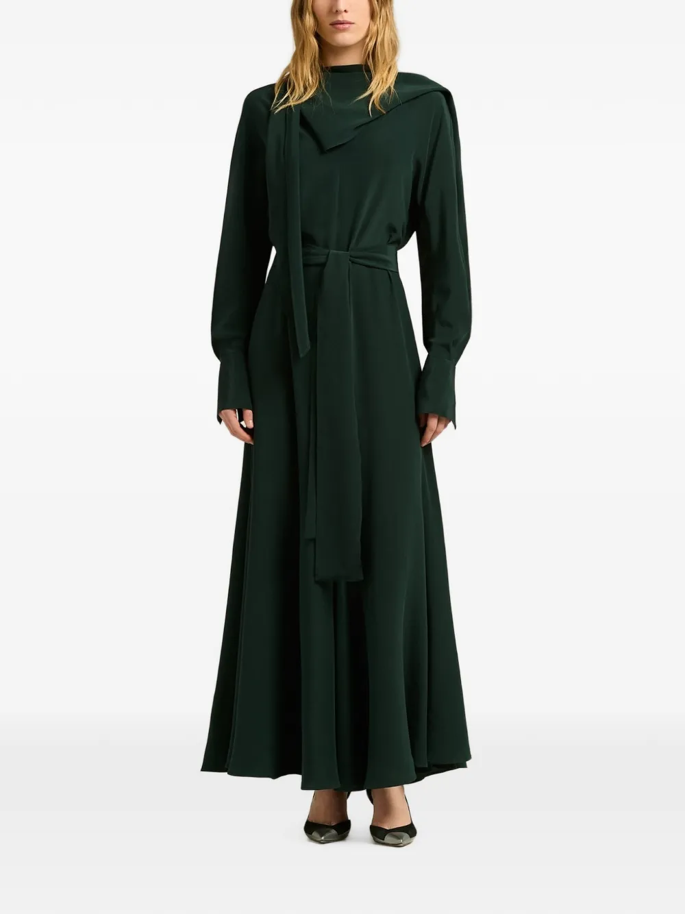 Kiton draped-neckline belted maxi dress Groen