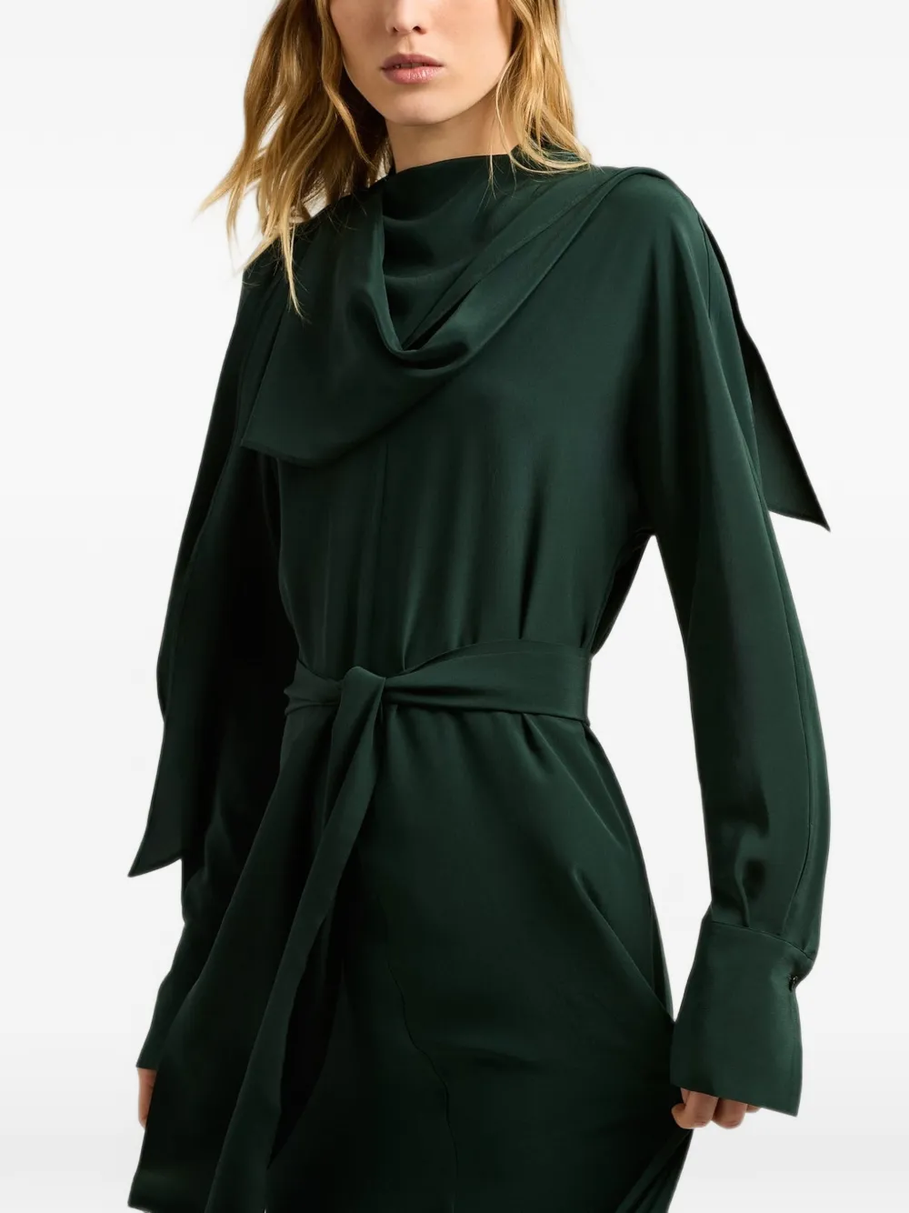 Kiton draped-neckline belted maxi dress Groen