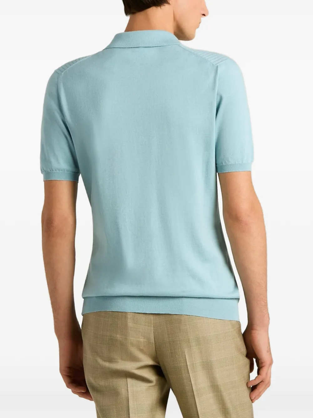 Kiton ribbed-knit short-sleeve polo shirt Blauw